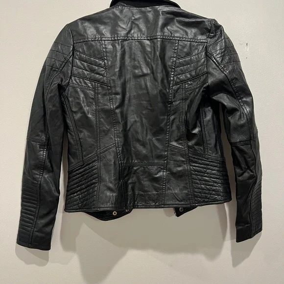 River Island Classic Black Leather Jacket sz x small - Picture 11 of 12